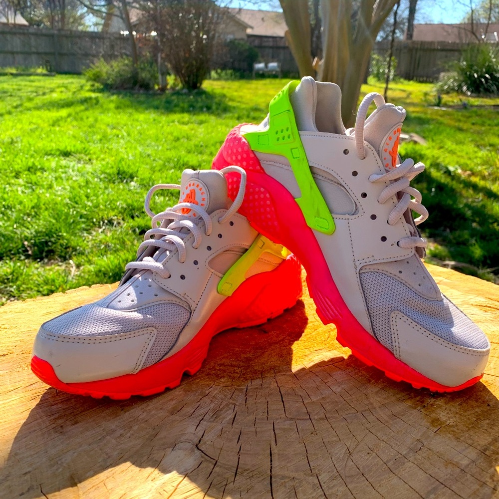 Nike Air Huarache Run Womens Shoes Size 8, Color: Desert Sand/Volt/High Punch